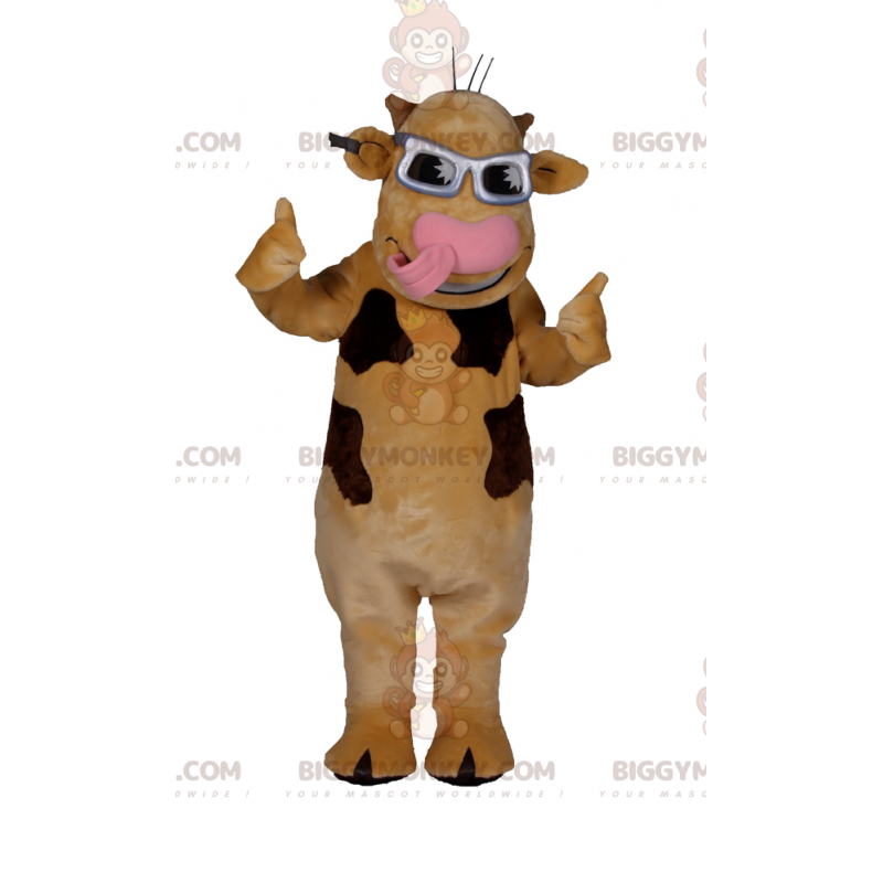 Brun ko BIGGYMONKEY™ maskotkostume med grå solbriller - Brun ko BIGGYMONKEY™ maskotkostume med grå solbriller -