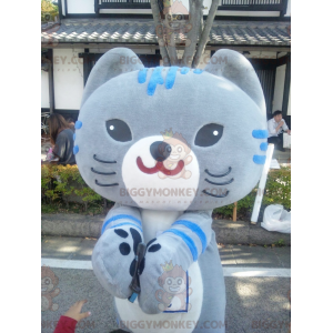 Κοστούμι μασκότ σε στυλ BIGGYMONKEY™ Fat Grey & Blue Cat Manga - Μασκότ για γάτες - BIGGYMONKEY_02085 - BiggyMonkey.com