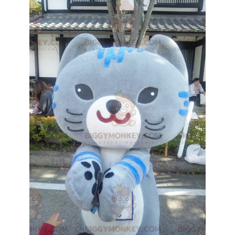 BIGGYMONKEY™ Fat Grey & Blue Cat Manga -tyylinen maskottiasu - BIGGYMONKEY™ Fat Grey & Blue Cat Manga -tyylinen maskottiasu -