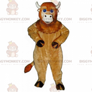 BIGGYMONKEY™ Maskottchenkostüm Hellbraunes Kalb mit blauen