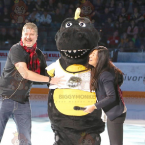BIGGYMONKEY™ stort sort og gul dinosaurmaskotkostume -