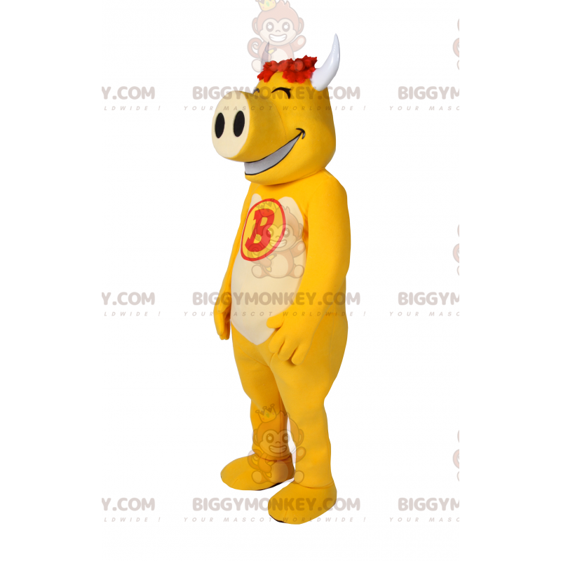 Costume mascotte BIGGYMONKEY™ in pelle di vacchetta gialla - Costume mascotte BIGGYMONKEY™ in pelle di vacchetta gialla -