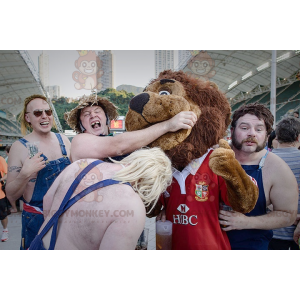 BIGGYMONKEY™ Mascot Costume All Hairy Brown Lion In Red