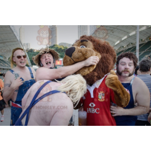 BIGGYMONKEY™ Mascot Costume All Hairy Brown Lion In Red