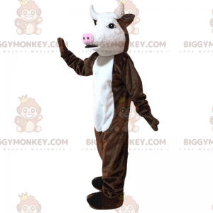 Kostým maskota BIGGYMONKEY™ z hnědé hovězí kůže s růžovým nosem