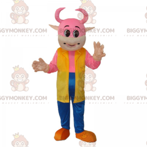 Costume de mascotte BIGGYMONKEY™ de vachette rose en jean -