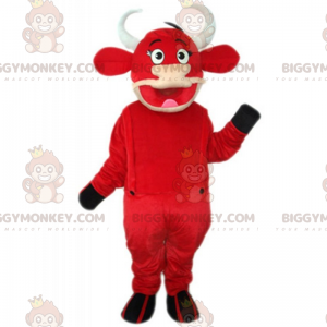 Red cowhide BIGGYMONKEY™ mascot costume with overalls -