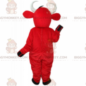 BIGGYMONKEY™ Maskottchenkostüm aus rotem Rindsleder mit Overall