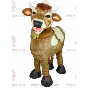 BIGGYMONKEY™ hymyilevän lehmän maskottiasu kaulakellolla -