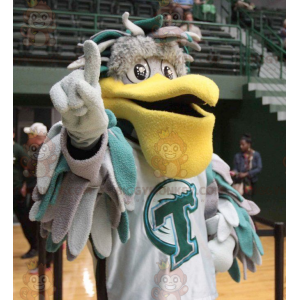 BIGGYMONKEY™ Mascot Costume of Gray and Green Pelican with Big
