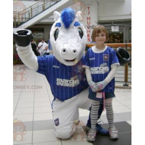 White and Blue Pony BIGGYMONKEY™ Mascot Costume in Sportswear -