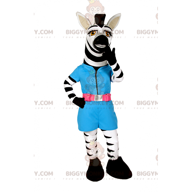 Costume da mascotte BIGGYMONKEY™ Zebra vestito di blu - Costume da mascotte BIGGYMONKEY™ Zebra vestito di blu -