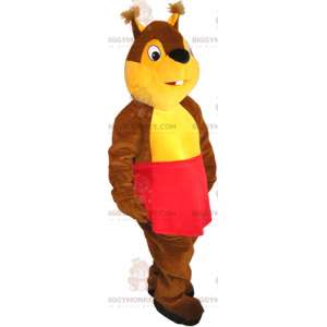 Squirrel BIGGYMONKEY™ Mascot Costume with Red Apron -