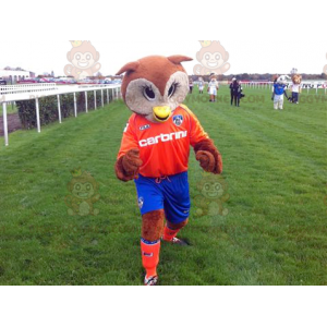 Traje de mascote BIGGYMONKEY™ de corujas marrons e brancas em