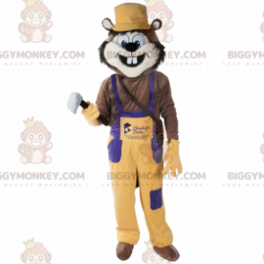 Ekorre i overall med hammare BIGGYMONKEY™ maskotdräkt -