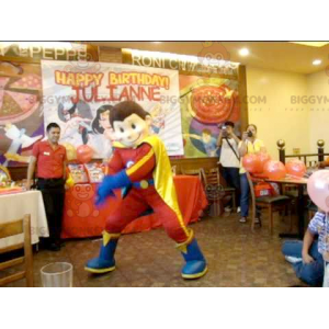 Superhero boy BIGGYMONKEY™ mascot costume in red yellow and