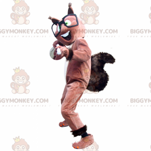 Στολή μασκότ καφέ σκίουρου BIGGYMONKEY™ με μεγάλα μαύρα γυαλιά