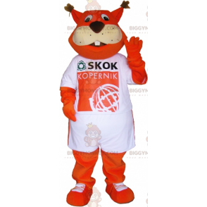 Κόκκινη στολή μασκότ BIGGYMONKEY™ με λευκά αθλητικά ρούχα -