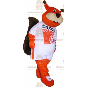 Disfraz de mascota de ardilla roja BIGGYMONKEY™ con ropa deportiva blanca - Mascotas de ardilla - BiggyMonkey.com
