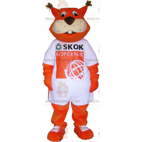 Disfraz de mascota de ardilla roja BIGGYMONKEY™ con ropa deportiva blanca - Mascotas de ardilla - BiggyMonkey.com