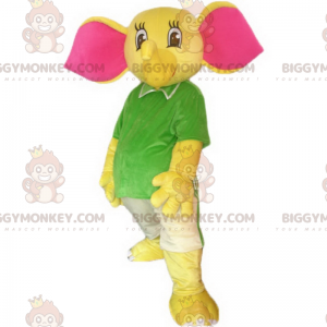 Kostým slona s velkýma růžovýma ušima BIGGYMONKEY™ maskota –