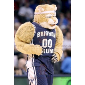 BIGGYMONKEY™ maskotkostume af Beige Tiger i blåt sportstøj -