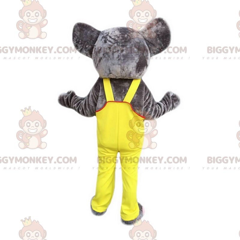 Olifant BIGGYMONKEY™ mascottekostuum met gele overall - Olifant BIGGYMONKEY™ mascottekostuum met gele overall -