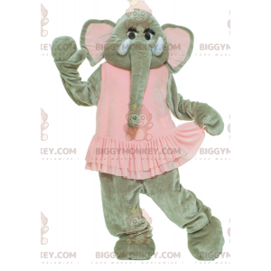 BIGGYMONKEY™ Mascot Costume Gray Elephant In Pink Dress -