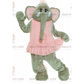BIGGYMONKEY™ Mascot Costume Gray Elephant In Pink Dress -