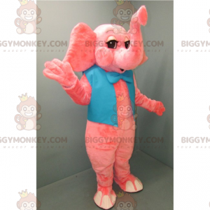 BIGGYMONKEY™ Μασκότ Κοστούμι Ροζ Ελέφαντας με Μπλε παπιγιόν -