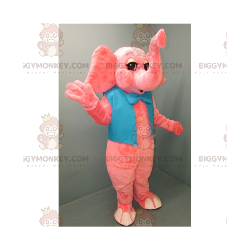 BIGGYMONKEY™ Mascot Costume Pink Elephant with Blue Bow Tie -