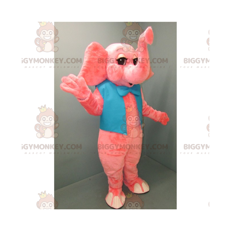 Traje de mascote BIGGYMONKEY™ Elefante rosa com gravata