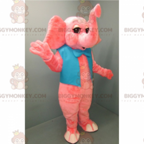 BIGGYMONKEY™ Mascot Costume Pink Elephant with Blue Bow Tie -