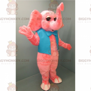 BIGGYMONKEY™ maskottiasu vaaleanpunainen elefantti sinisellä