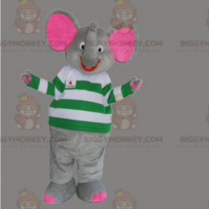 Disfraz de mascota BIGGYMONKEY™ de elefante sonriente con suéter a rayas - Mascotas de elefante - BiggyMonkey.com