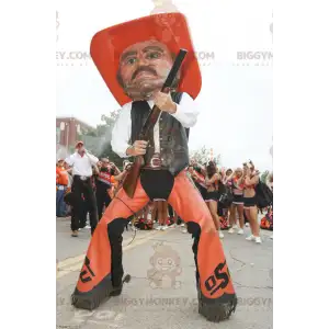 Στολή μασκότ Cowboy BIGGYMONKEY™ σε πορτοκαλί και μαύρο
