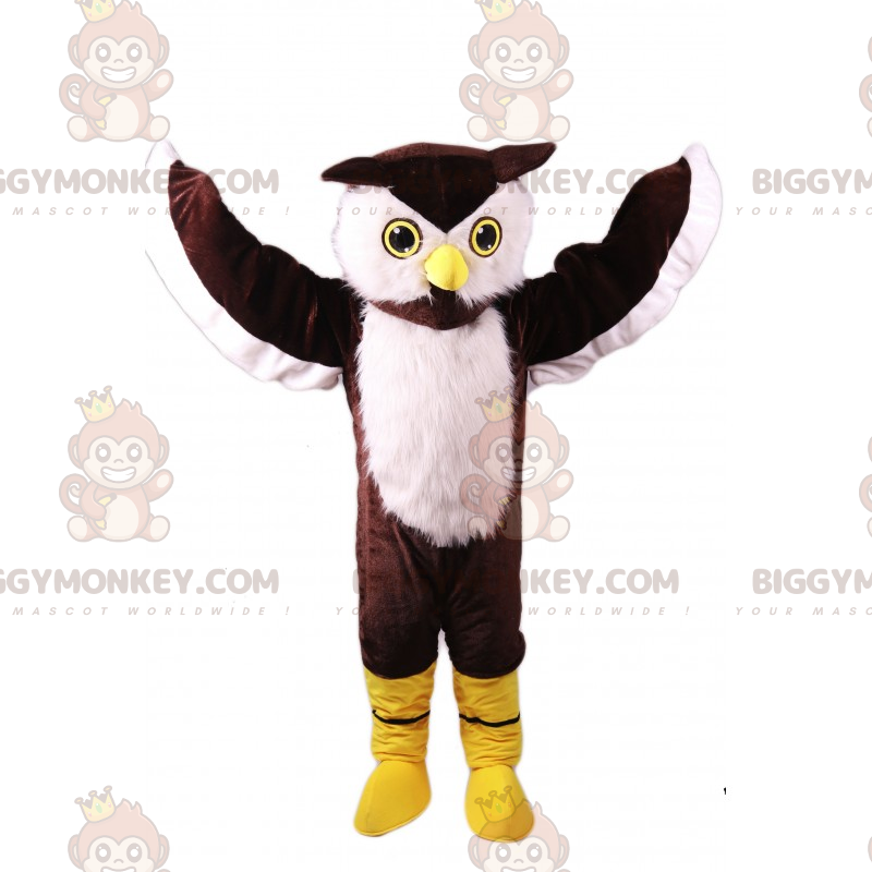 Vita och bruna ugglor BIGGYMONKEY™ maskotdräkt - Fågelmaskot - BIGGYMONKEY_017166 - BiggyMonkey.com