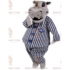 Costume de mascotte BIGGYMONKEY™ d'hippopotame en pyjama raye -