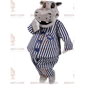 Flodhest i stribet pyjamas BIGGYMONKEY™ maskotkostume -