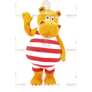 BIGGYMONKEY™ Mascot Costume Hippo in Striped Swimsuit -