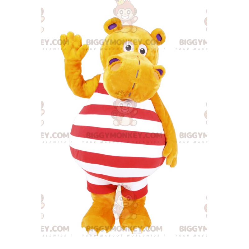 BIGGYMONKEY™ Mascottekostuum nijlpaard in gestreept badpak - BIGGYMONKEY™ Mascottekostuum nijlpaard in gestreept badpak -