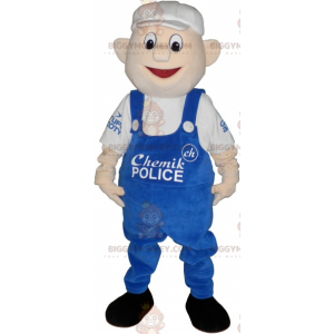 Mens BIGGYMONKEY™ Mascot Costume with Blue Overalls and White