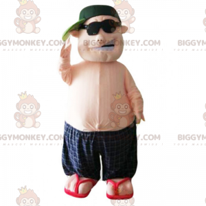 Mens BIGGYMONKEY™ Mascot Costume in Swim Shorts and Cap -