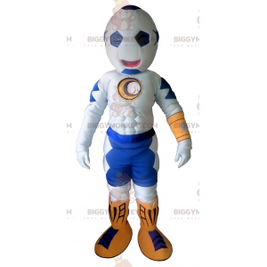 Bílo-modrý kostým maskota BIGGYMONKEY™ s balónovou hlavou