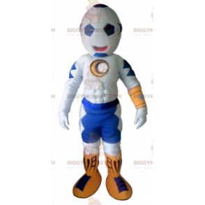 Bílo-modrý kostým maskota BIGGYMONKEY™ s balónovou hlavou –
