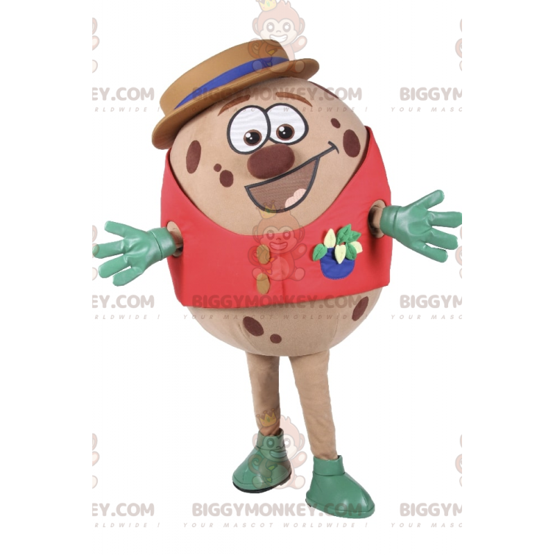 Spotted Egg BIGGYMONKEY™ Mascot Costume with Red Jacket and Hat Spotted Egg BIGGYMONKEY™ Mascot Costume with Red Jacket and Hat