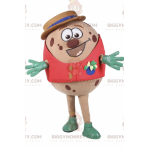 Geflecktes Ei BIGGYMONKEY™ Maskottchenkostüm mit roter Jacke