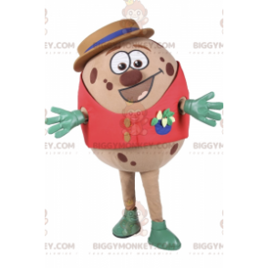 Spotted Egg BIGGYMONKEY™ Mascot Costume with Red Jacket and Hat