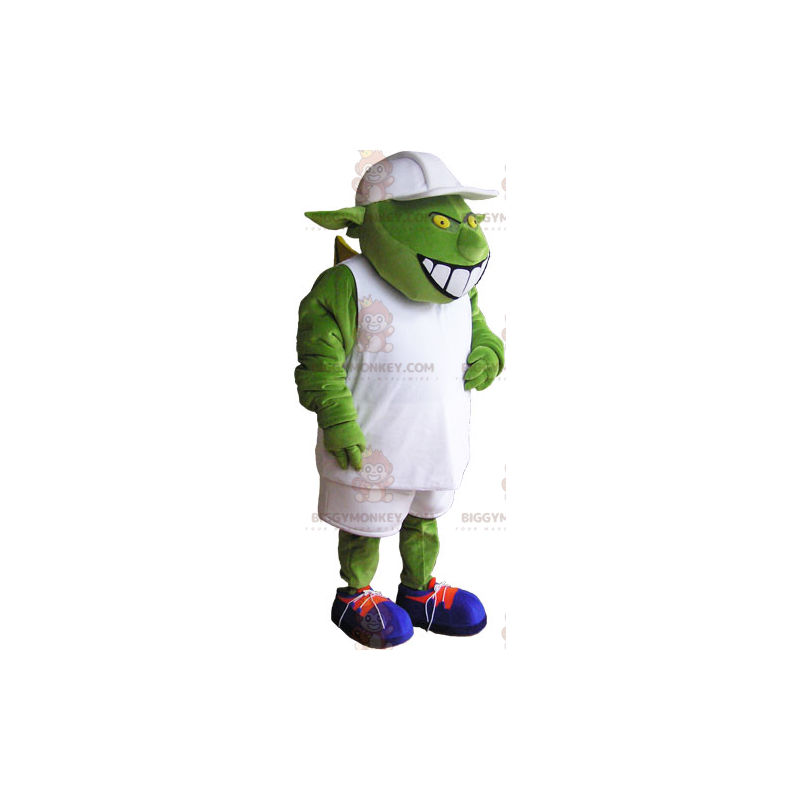 Disfraz de mascota Ogro BIGGYMONKEY™ con traje y gorra blancos Disfraz de mascota Ogro BIGGYMONKEY™ con traje y gorra blancos