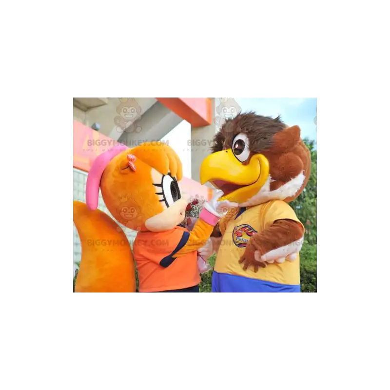 2 BIGGYMONKEY™s maskot en stor brun fugl og et orange egern - 2 BIGGYMONKEY™s maskot en stor brun fugl og et orange egern -
